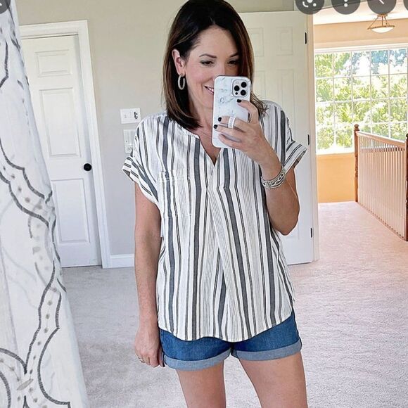 Lagenlook Old Navy Striped Envelope Lose Blouse - Picture 1 of 11